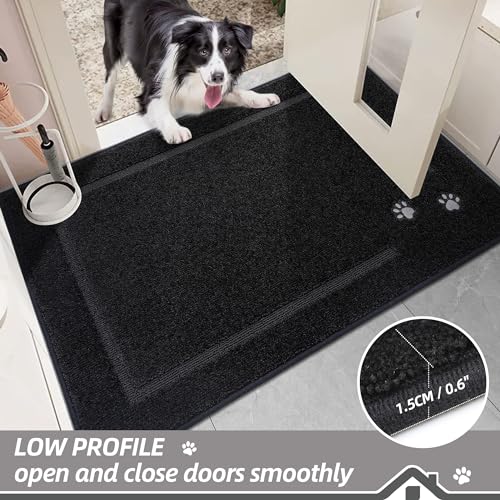 BEQHAUSE Dog Door Mat for Muddy Paws Dirt Trapper Absorbent Entryway Rug Non-Slip Washable Dog Mat Low-Profile Indoor Door Mats Soft Welcome Mat for Muddy Wet Shoes and Paws,Black 20"x32"