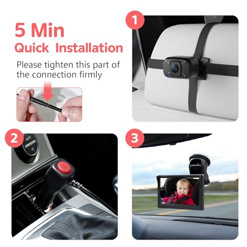 Itomoro Baby Car Camera, Dual Channel 5 inch Display with 2 IR Night Vision Camera, Easily Install Baby Car Mirror 1080P Clear Car Baby Camera for Rear Facing Seat Backseat ACZ403