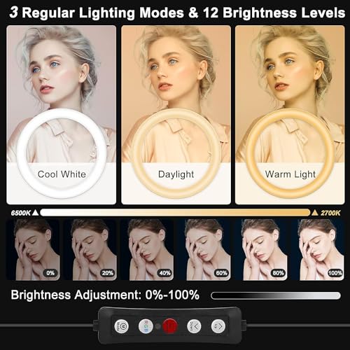 10.3" Selfie Ring Light with Stand and Phone Holder, Desk Tripod, 29 RGB Lighting Modes, Remote for iPhone &Android Camera. LED Halo Light for Photo, Video Recording, TikTok. Circle Ringlight Dimmable