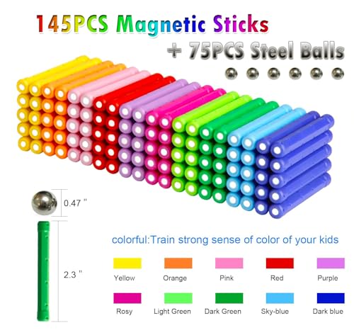 Funifinds 220PCS Magnetic Building Sticks Blocks, Magnet Educational Toys Magnetic Sticks Stacking Toys STEM Set, Non-Toxic Building Toy 3D Puzzle with Storage Bag