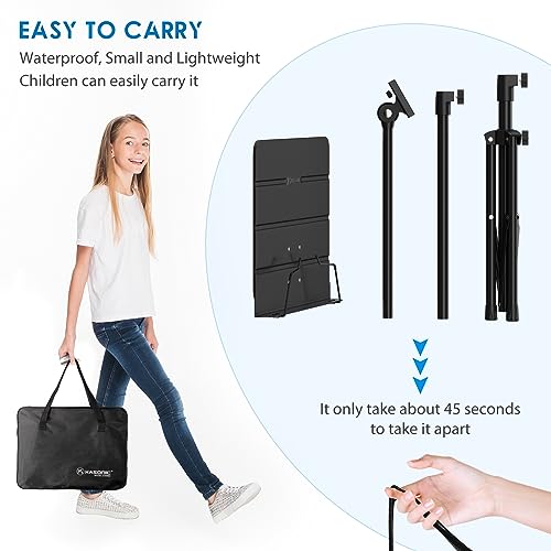 K KASONIC - Dual-Use Folding Sheet Music Stand & Desktop Book Stand with Portable Carrying Bag, Sheet Music Folder & Clip Holder (Black)