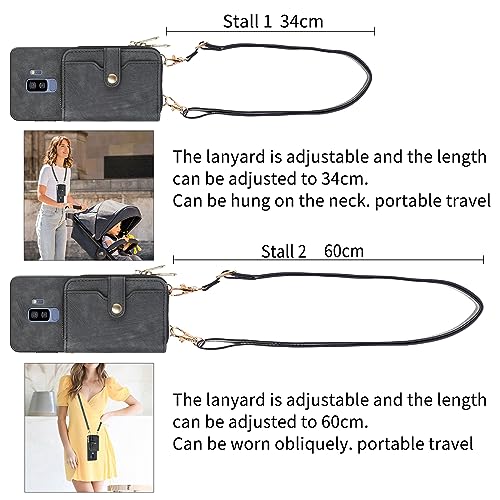 Asuwish Phone Case for Samsung Galaxy S9 Plus Zipper Wallet Cover with Credit Card Holder Slot Shoulder Crossbody Strap Long Lanyard Leather Cell Silicone S9+ 9S 9+ S 9 9plus S9plus Women Girls Blue