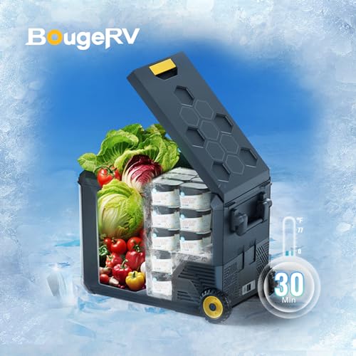 BougeRV 12V Refrigerator Dual-Zone, 12v Fridge Dual-System Aspen 30 Pro, Battery Powered Fridge, Quick Freeze to -4 °F with IceDrive, 32L (34QT)(Battery not included)