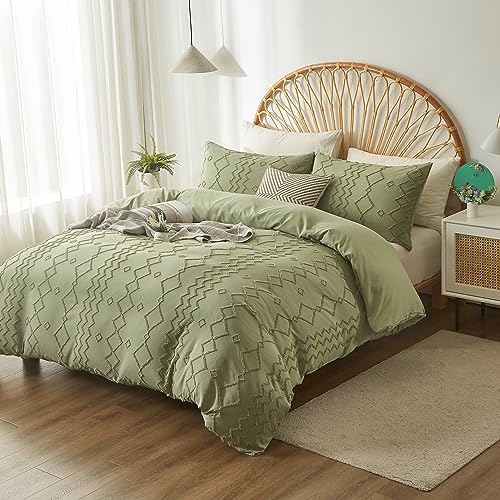 Senville White Duvet Cover Queen Size-Tufted Queen Duvet Cover Set,100% Microfiber Boho Duvet Cover,3PCS Soft and Breathable Textured Shabby Chic Bedding Set with Zipper Closure(White,Queen)