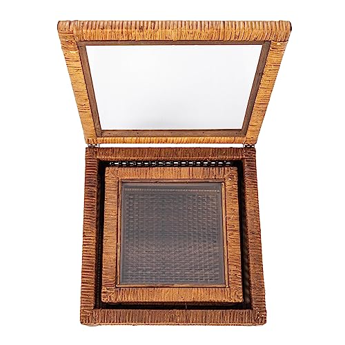 Creative Co-Op Modern Decorative Rectangle Woven Rattan and Wood Display Boxes with Glass Top, Set of 2 Sizes, Dark Brown Finish, Rectangular