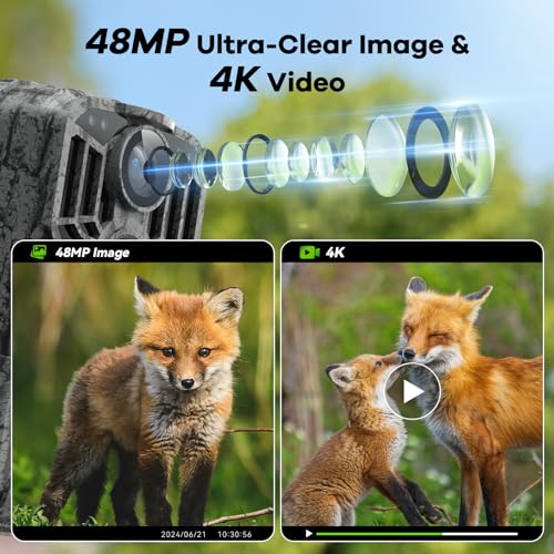 DEATTI Trail Camera 48MP 4K Game Camera with 8 Batteries & 32G SD Card,Bluetooth Connection,No Glow Night Vison Motion Activated Waterproof for Wildlife Deer Outdoor 0.1s Trigger Time