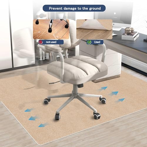 Office Chair Mat for Hardwood Floor HAODEMI Tile Non-Slip Office Computer Chair Mat for Rolling Chair Easy Clean and Flat Without Curling Anti-Slip,Beige(48"*36")