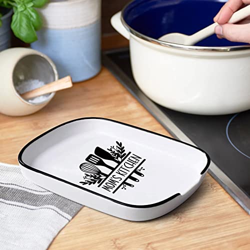 Flower Pattern Fork Spoon Rest Mom's Kitchen, Ceramic Kitchenware Spoon Rest Suitable for Dining Table, Dinner Party, Kitchen Countertop or Stove Top Kitchen Accessory Gift for Mother