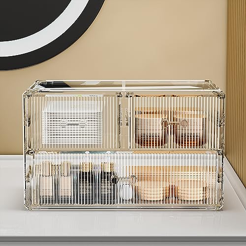 ZHIAI Stackable Storage Drawers, Acrylic Bathroom Counter Organizer Clear Makeup Organizers for Vanity, Kitchen Cabinets, Bathroom, Undersink, Home Organization and Storage (3 Drawers, Pattern A)