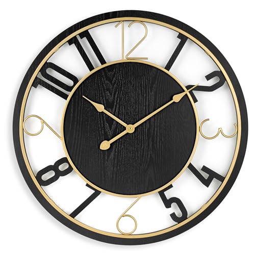 Sorbus Wooden Modern Wall Clock - Large Wall Clock for Living Room Decor - 24-Inch Big Wall Clock Decorative, Battery Operated Analog Large Clock - Ideal for Modern Wall Decor Living Room (Black)