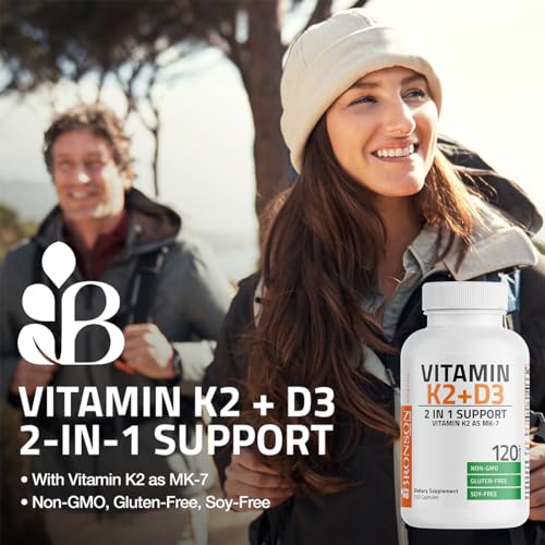 Bronson Vitamin K2 (MK7) with D3 Supplement Non-GMO Formula 5000 IU Vitamin D3 & 90 mcg Vitamin K2 MK-7 Easy to Swallow Vitamin D & K Complex, 60 Capsules