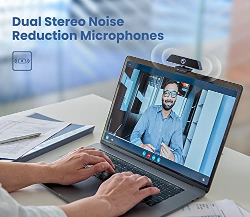 Enther & MAXHUB Webcam 4k, Webcam with Microphone for Computer with Noise-Canceling Mic, Fast Auto Focus and Full HD Auto Light Correction, Works with Microsoft Teams, Zoom, Skype, Stream