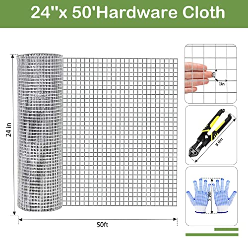 Tongmo 24" x 50' Hardware Cloth, 1inch Mesh Galvanized Chicken Wire Fence, 19 Gauge Welded Wire Roll,Garden Fence, Poultry Netting for Rabbit/Duck/Chicken Coop