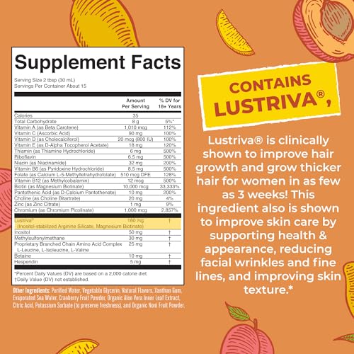 MaryRuth's Liquid Multivitamin + Lustriva® Hair Growth for Women| Biotin 10000mcg | Vitamin D | B Vitamins |Clinically Tested for Thicker Hair, Wrinkles, Fine Lines, Skin Care| Ages 18+ | 15.22 Fl Oz