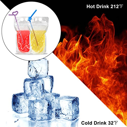 100 Pcs Drink Pouches with 100 Straw Holes, Freezable Juice Pouches, Translucent Reclosable Zipper Plastic Pouches Drink Bags for Cold & Hot Drinks for Adults and Kids