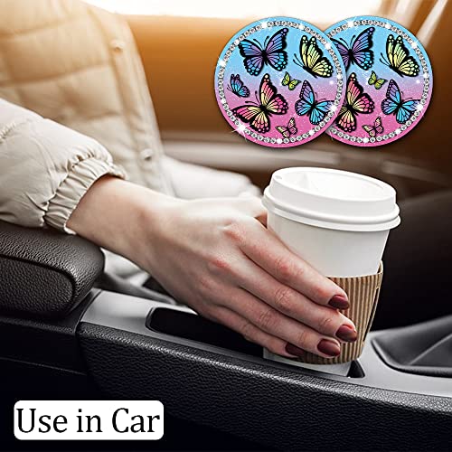 Cat Car Coaster for Cup Holders, Car Cup Holder Coaster with Bling Crystal Rhinestones, Cute Automotive Car Holders Insert Coasters Car Interior Accessories, Car Accessories Car Coasters for Women
