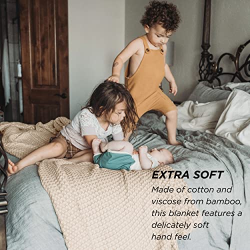 Bedsure Cooling Cotton Waffle Queen Size Blanket - Lightweight Breathable Blanket of Rayon Derived from Bamboo for Hot Sleepers, Luxury Throws for Bed, Couch and Sofa, Navy, 90x90 Inches