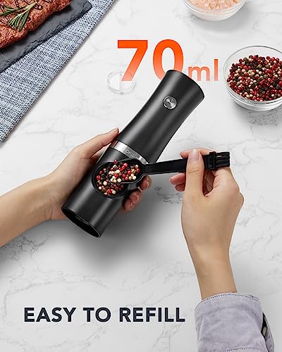 FORLIM Rechargeable Electric Salt and Pepper Grinder Set with Charging Base, Automatic Pepper Mill, Adjustable Coarseness, White LED Light, USB Type-C Cable, One Hand Operation, 2 Mills