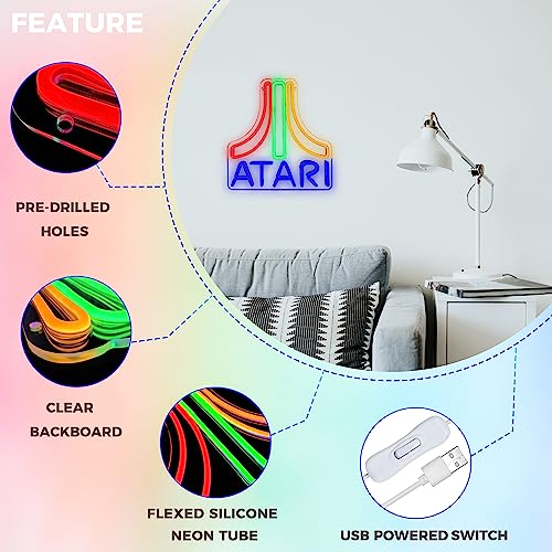 Atari Sign LED Neon Light Arcade Sign for Game Room Decor Atari Game Console USB Neon Sign Atari Logo Sign for Man Cave Pub Gamer Gift