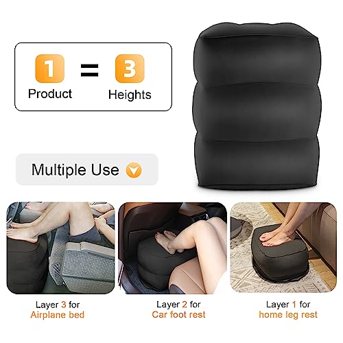 Maliton Inflatable Travel Foot Rest Pillow, Toddler Airplane Bed, Car Seat Foot Rest for Kids, Adjustable Height Leg Rest Pillow for Airplane, Home, Office(Black, 1 Pack)