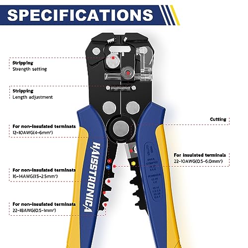 haisstronica Self-Adjusting Wire Stripper, 3 in 1 Stripper/Cutter/Crimping Heavy Duty Automatic Electrical Wire Strippers for 10-24 AWG