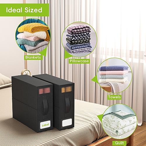 Feverdes SheetCube Bed Sheet Organizers and Storage 2 Pack (Queen or King Size),Foldable Bedding Organizer with Zipper,for Bed Sheets, Duvet Covers, Blankets, Pillowcases (Black)