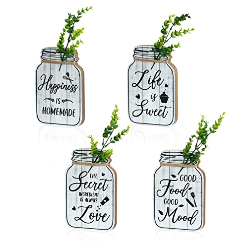 Bnesi Kitchen Wall Decor,Rustic Farmhouse Decorations,4 Pcs Mason Jar Wooden Rustic Kitchen Decor for Wall (beige)