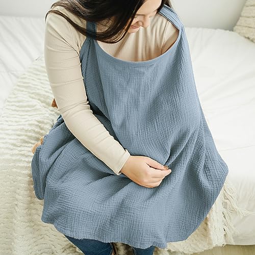 Konssy Muslin Nursing Cover for Baby Breastfeeding, Breathable 100% Cotton Breastfeeding Cover with Rigid Hoop for Mother Nursing Apron, Multi-use Carseat Canopy (Grey)