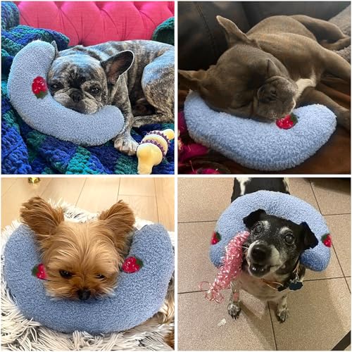 BABORUI 2Pcs Dog Calming Pillow for Small Dogs, U Shaped Dog Neck Pillow for Joint Relief Sleeping Improve, Machine Washable Pet Pillow for Dogs & Cats (Blue)