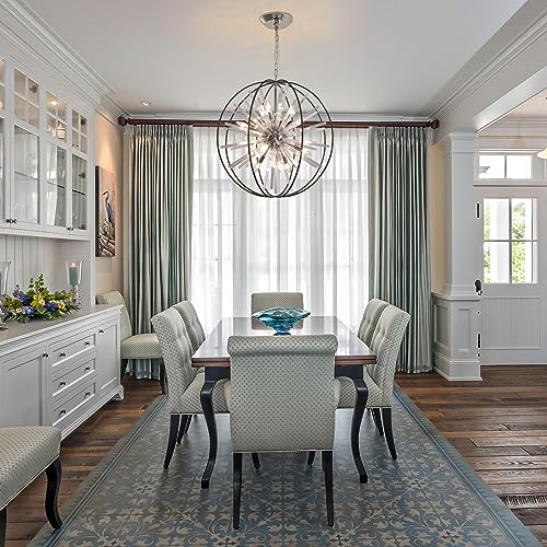 Vezzio 22'' Black and Gold Globe Sputnik Chandelier 10-Light Modern Crystal Chandelier Firework Pendant Light Fixture for Dining Room Living Room Kitchen Island Entryway Foyer Entrance Hallway