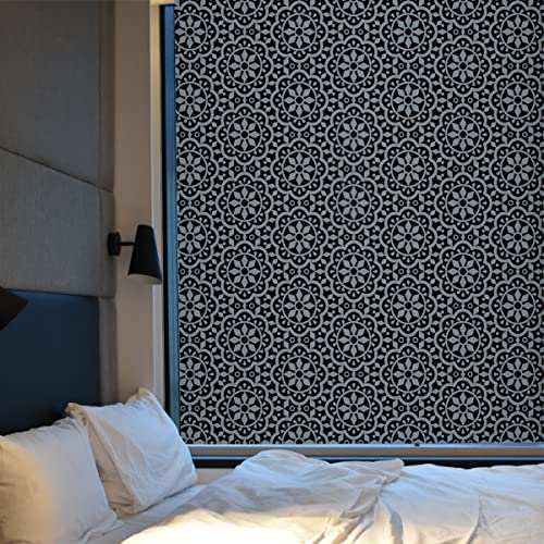 ZHMRROAD Frosted Glass Window Privacy Film Heat Blocking UV Protection Sun Blocking Static Cling Removable Decorative for Home Black Flower 17.3 x 78.7 Inches