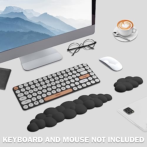 Lauspuck Cloud Keyboard Wrist Rest Pad Set,Enlarge PU Leather Memory Foam Wrist Cushion Support,Easy Typing Pain Relief,Mouse Wrist Rest Pad,Non-Slip Wrist Support for Home, Office,Black