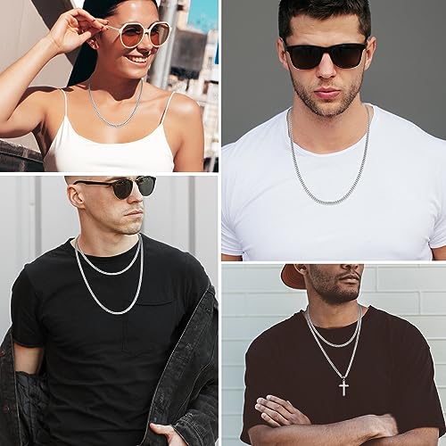 ONLVULF Solid 925 Sterling Silver Chain Necklace for Men Women, 4mm Miami Mens Cuban Link Chain Necklace for Men, Sturdy & Comfortable Men's Chain Necklace, Mens Chain 16 Inch