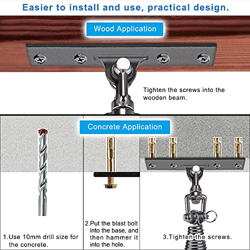 Dolibest Hanging Kits Hammock Chair Hardware, Heavy Duty Swing Hanger with Spring (6MM) for Indoor Outdoor Playground Hanging Chair Hammock Chair Punching Bags, 4 Screws, 4 Expansion Screws