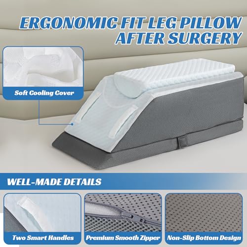 Adjustable Leg Elevation Pillow with Memory Foam, 3-Height Adjustable Leg Pillow for After Surgery, Knee, Ankle Injury, Foot Rest, Improve Circulation and Pain Relief, Removable & Washable Cover