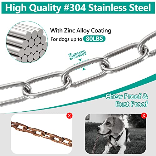 Tresbro Heavy Duty Dog Chains for Outside, 15FT Stainless Steel Tie Out Cable with Swivel Hook for Small Medium Dogs, Metal Chew Proof Pet Runner Chain Leash Lead for Outdoor Camping Hiking Yard, 3MM