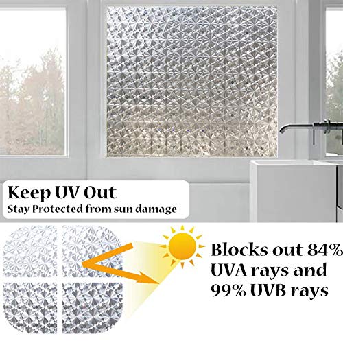 lsrrret Window Film, 3D Decorative Static Cling Window Privacy Film, No Glue Removable Window Cling, Retro Frosted Glass,Sun Blocking Window Tint Film for Home Kitchen Bathroom (17.5inchX78.7inch)