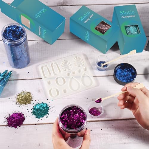 Matio Holographic Chunky Glitter, 7.8oz/220g Silver Craft Glitter for Resin Chunky Nail Flake Sequin Mixed Fine Glitter Powder Bulk Holographic Glitter for Nail Art Tumbler Cosmetic Festival Decor