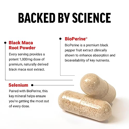 FORCE FACTOR Black Maca Root 1000mg, Vitality Supplement for Men with Black Pepper Extract for Absorption, Natural Maca Negra Extract, 90 Capsules