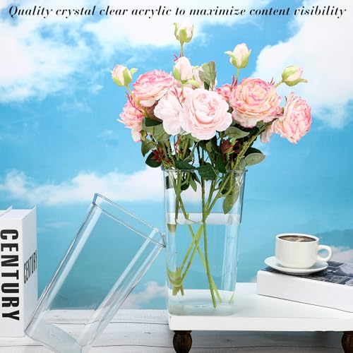 Roowest 6 Pieces Plastic Vase Acrylic Flower Square Tapered Flowers Vase Tall Centerpieces for Table Wedding Kitchen Florist Arrangements(6 x 12 Inch)