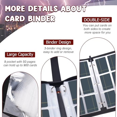 Card Binder 900 Pockets, HYMENEX Trading Card Binder 9-Pocket Sports Card Binder Fits 900 Cards with 50 Removable Sleeves for Boys and Girls Organized