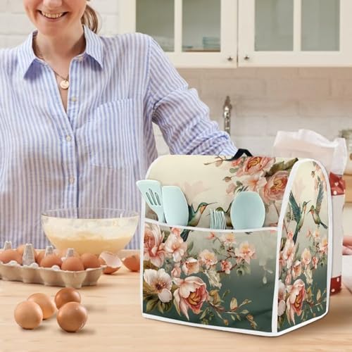 Hinthetall Boho Floral Stand Mixer Cover for Bowl Lift 4.5-5 Quart Portable Blender Cover Dust Cover Bag with Top Handle Washable Small Appliance Covers