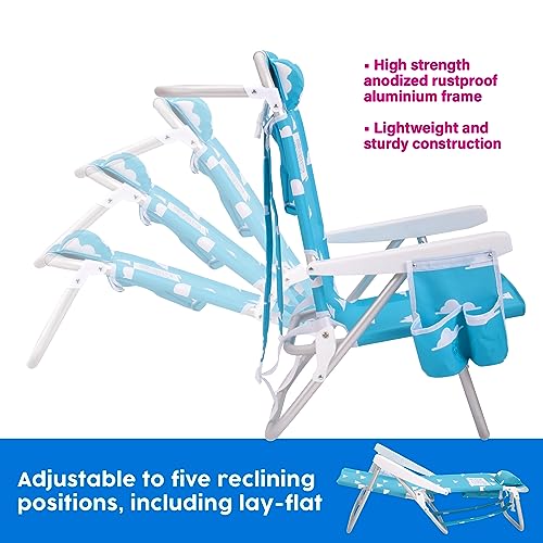 Luxury Sturdy Extra Comfort Backpack Beach Chair/Bundle of 2 Units (Blue White Stripes)