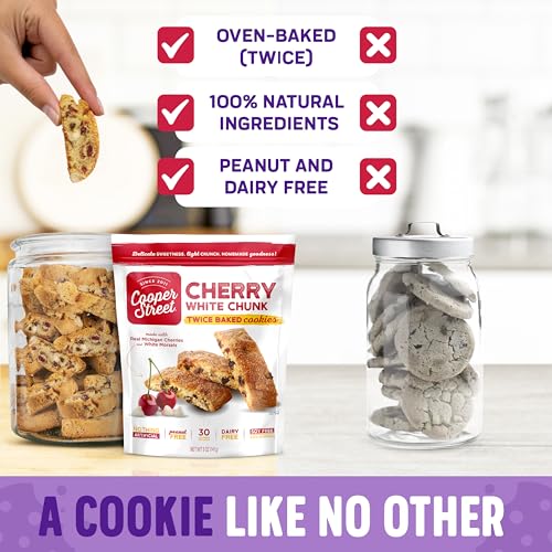 Cooper Street Twice Baked Mini Biscotti Italian Style Cookies - 1.25 Pound of Cherry Chocolate Gourmet Cookies Ideal With Coffee Or Tea | Peanut and Dairy Free Low Sodium Breakfast or On-The-Go Snack