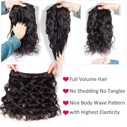 Katspon 12A Human Hair Bundles Body Wave 24 Inch One Bundle 100% Unprocessed Brazilian Virgin Hair Bundles Double Weft Weave Body Wave Bundles Human Hair Natural Black Color