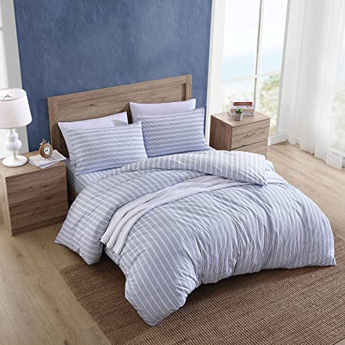 Nautica- Twin Duvet Cover, Cotton Reversible Bedding with Button Closure, Casual Home Décor for All Seasons (Beaux Stripe Blue, Twin)