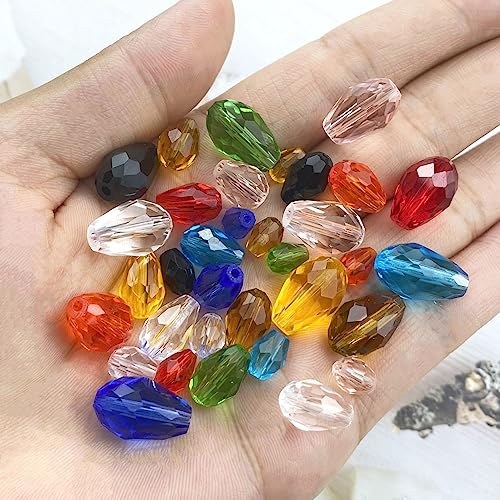 40pcs 10x15mm Crystal Glass Teardrop Beads Faceted Vertical Hole Shape Loose Spacer Beads for Jewelry Making DIY Bracelet Necklace Sewing Crafts Decoration(Orange)