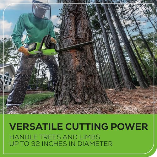 Greenworks 80V 16" Brushless Cordless Chainsaw (Great For Tree Felling, Limbing, Pruning, and Firewood), 75+ Compatible Tools, 2.5Ah Battery and Charger Included