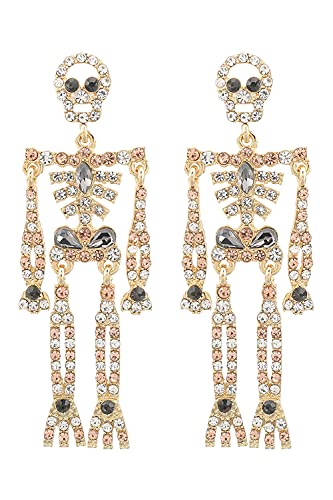 Halloween Skeleton Earrings for Women Bling Rhinestone Crystal Skull Earrings Spooky Skull Skeleton Dangle Earring Halloween Theme Jewelry Gift Charm Halloween Accessories