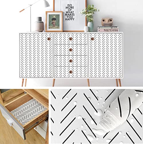 Orainege Black and White Peel and Stick Wallpaper Herringbone Contact Paper for Bathroom 17.7in x 118.1inModern Geometric Self Adhesive Wallpaper Removable Wall Paper Peel and Stick